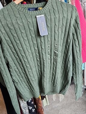 Polo by Ralph Lauren Sage Green Cable-Knit Crewneck Sweater